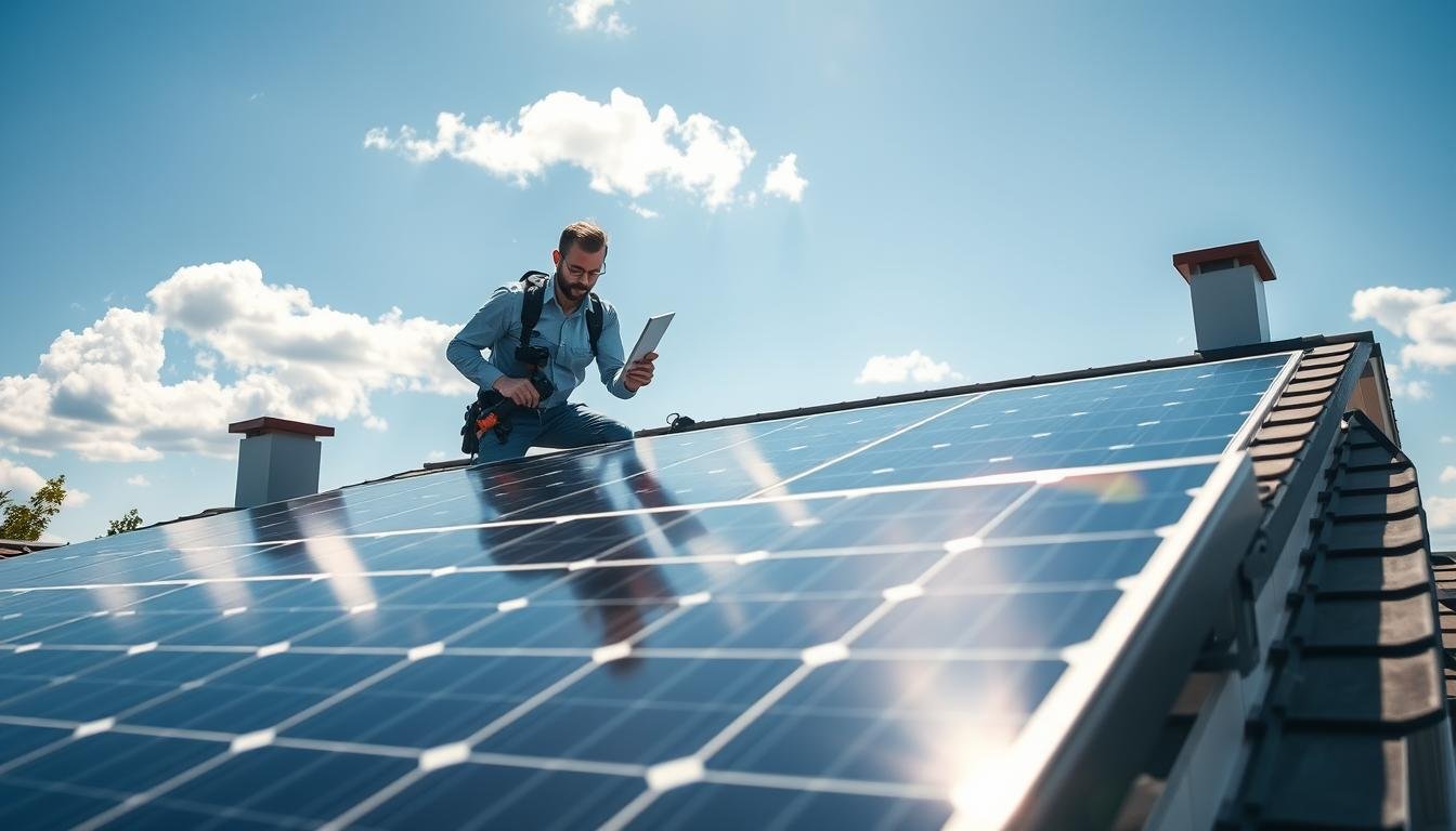 solar panel installation on rooftop